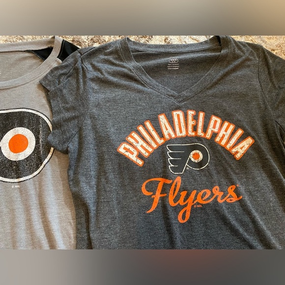 WOMEN'S PHILADELPHIA FLYERS T-SHIRT NHL Gray Bundle V NECK Medium 3/4 Sleeve - Picture 3 of 9